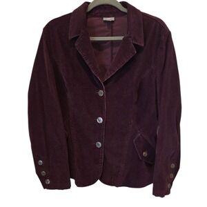 J Jill Corduroy Blazer Jacket Burgundy Button Front Women's Medium